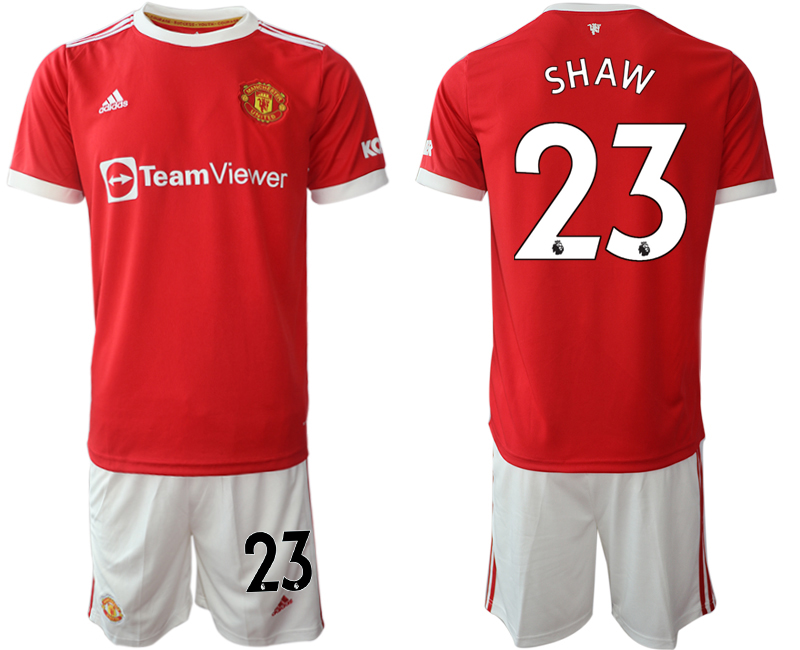 Men 2021-2022 Club Manchester United home red #23 Adidas Soccer Jersey->manchester united jersey->Soccer Club Jersey